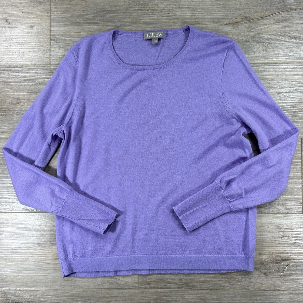 J. Crew Large Women Purple Merino Wool Long Sleeve Pullover Crew Neck Sweater - Picture 1 of 7